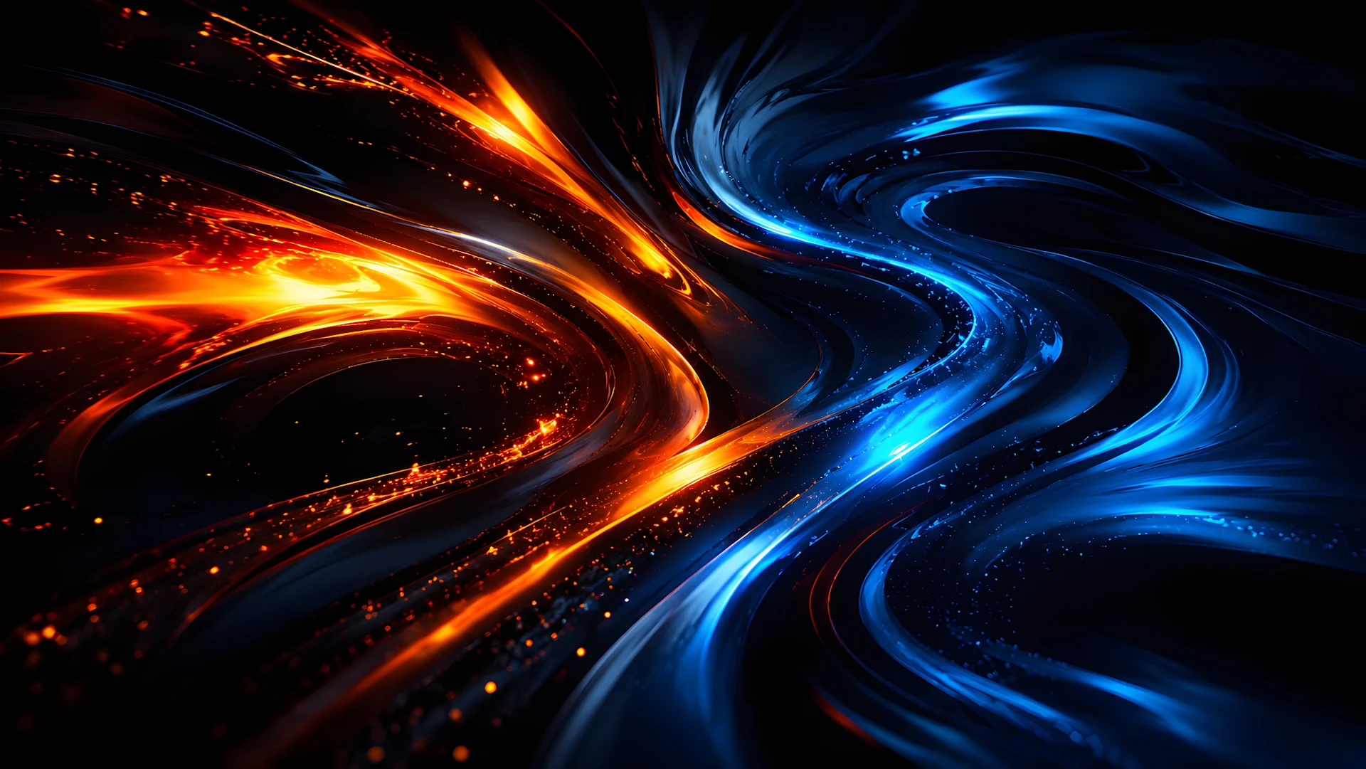 Abstract fiery orange and vibrant blue glowing fluid energy waves - Free 4K desktop Wallpaper