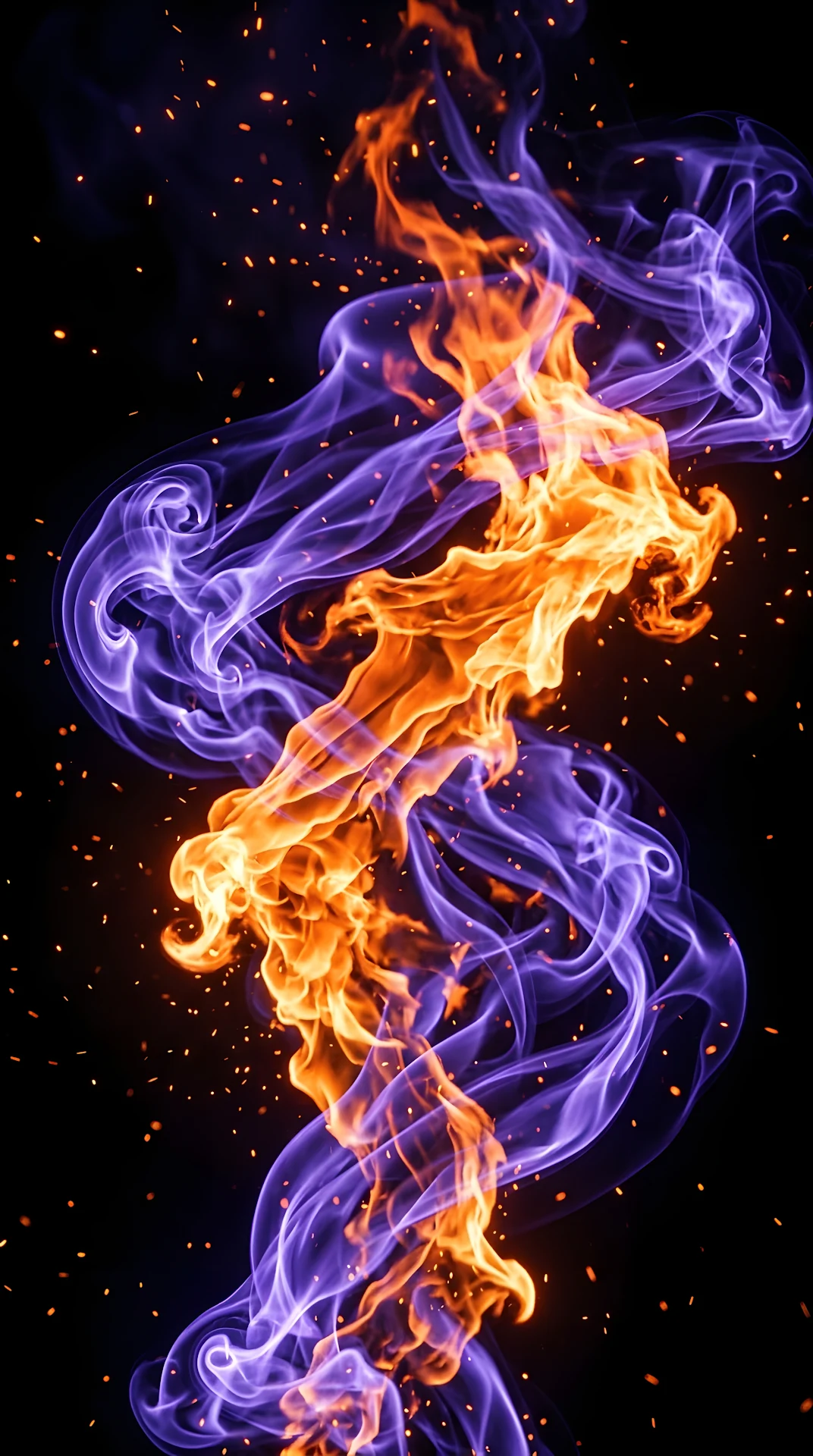 Abstract Fire and Smoke Render with Purple and Orange Flame Textures - Free 4K mobile Wallpaper