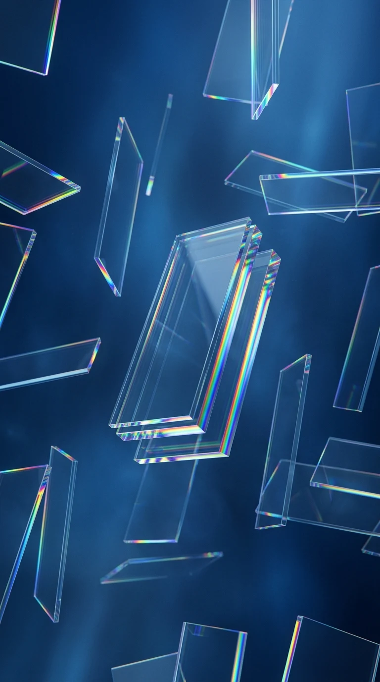 Download Abstract Floating Glass Panels with Rainbow Edges on Blue Background Wallpaper in 4K UHD Abstract Floating Glass Panels with Rainbow Edges on Blue Background - Free 8K and 4K mobile Wallpaper Background