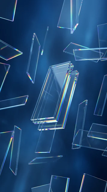 Abstract Floating Glass Panels with Rainbow Edges on Blue Background - Free 4K & 8K mobile Wallpaper