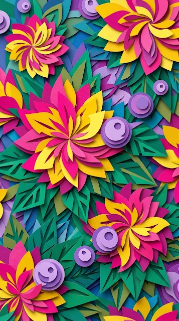 Abstract Floral Symphony in Paper Cut Style - Free 4K & 8K mobile Wallpaper