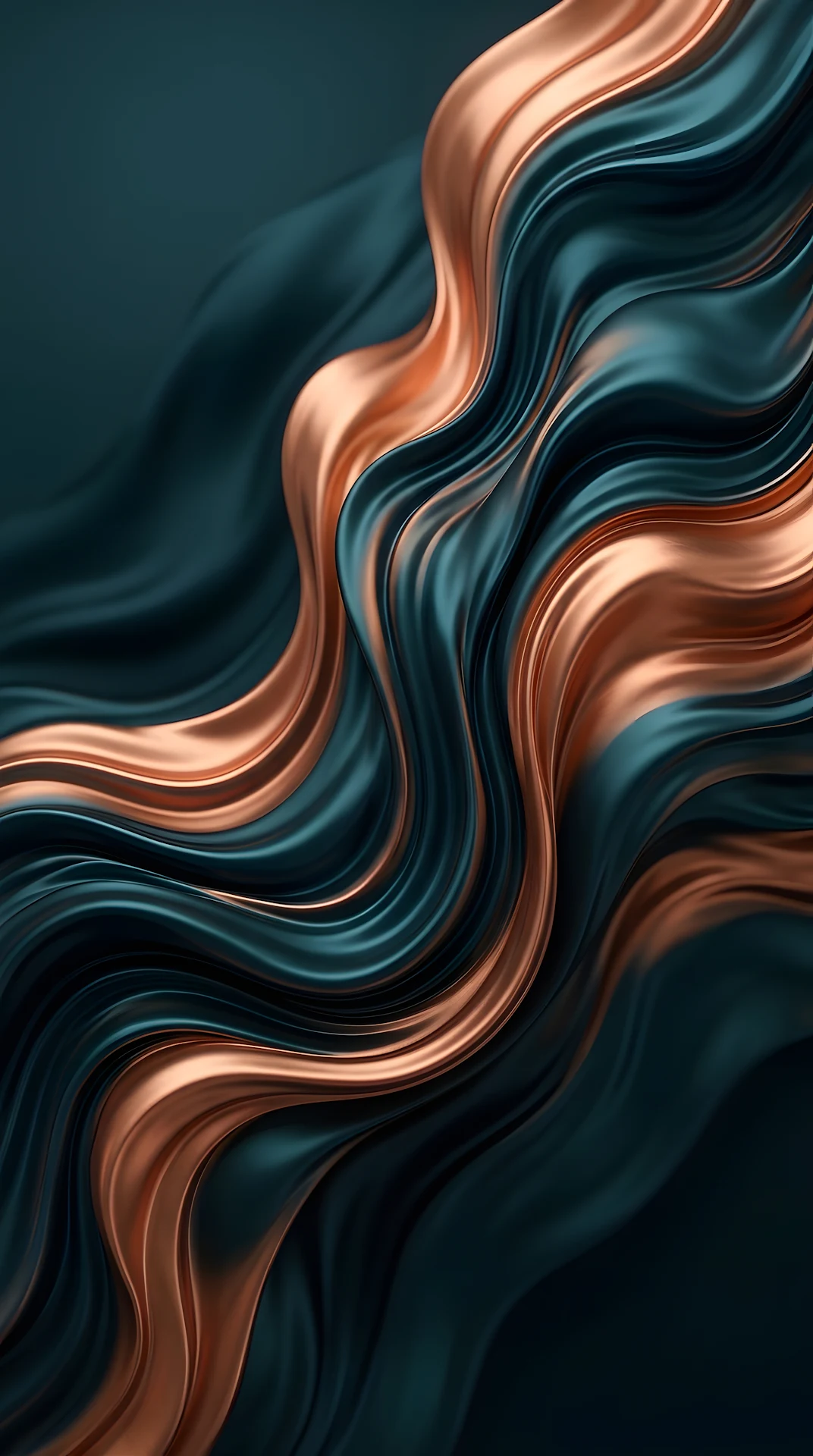 Abstract Flowing Liquid Waves in Teal and Copper - Free 4K mobile Wallpaper