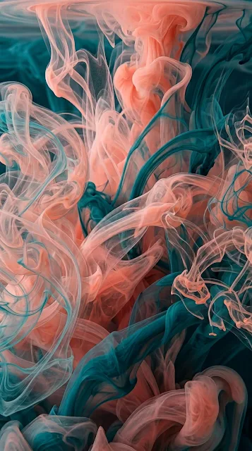 Abstract Fluid Art with Pastel Pink and Turquoise Acrylic Ink Swirls - Free 4K & 8K mobile Wallpaper