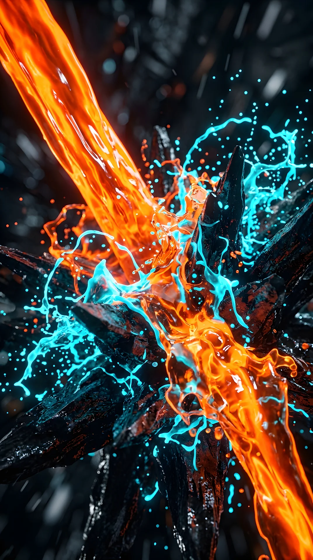 Abstract Fluid Dynamics Molten Neon 3D Render - Free 4K mobile Wallpaper