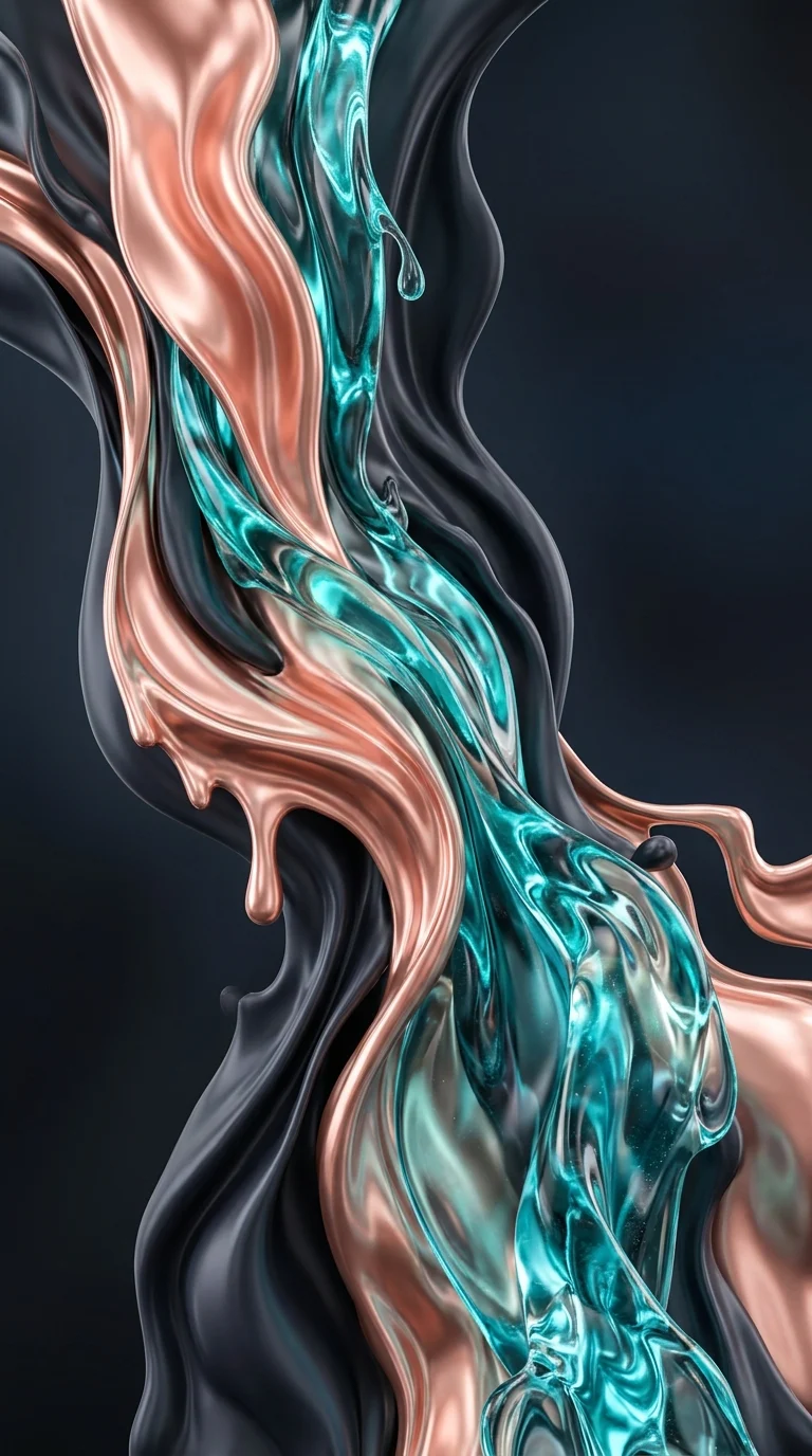 Abstract Fluid Rose Gold and Aquamarine Silk Textures - Free 8K and 4K mobile Wallpaper Background