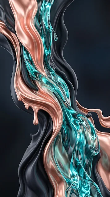 Abstract Fluid Rose Gold and Aquamarine Silk Textures - Free 4K & 8K mobile Wallpaper