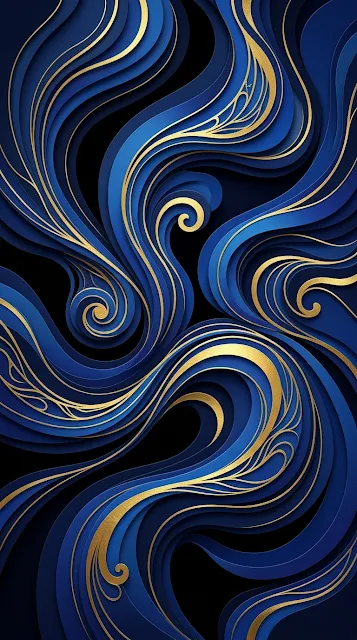 Abstract Fluid Shapes in Navy and Gold Dimensional Paper Style - Free 4K & 8K mobile Wallpaper