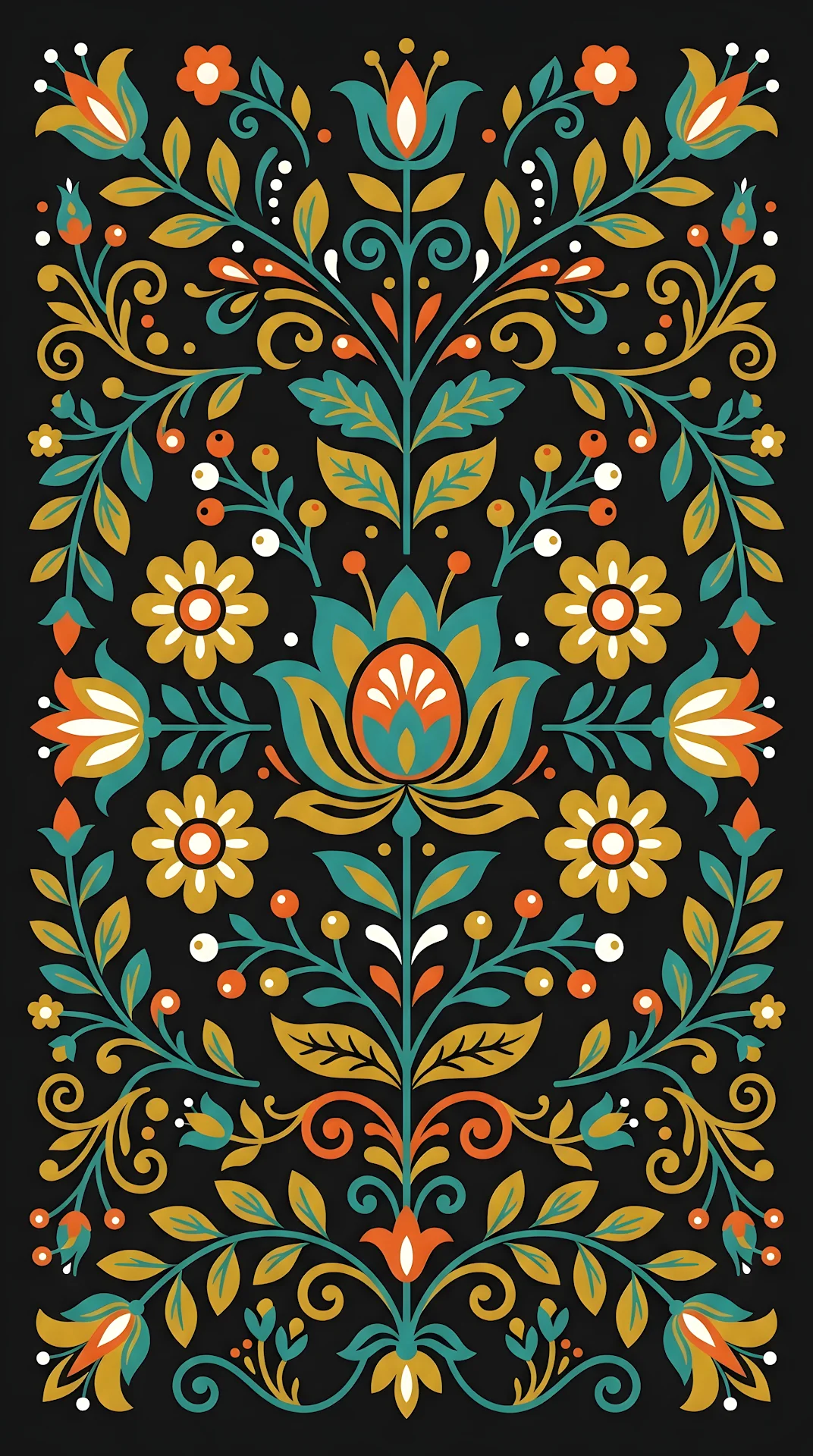 Abstract Folk Art Floral Pattern on Dark Background - Free 4K mobile Wallpaper