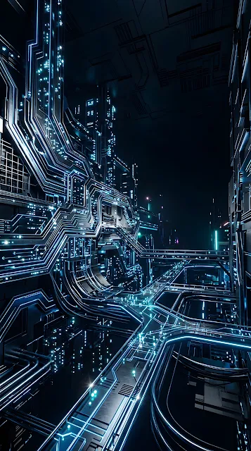 Abstract Futuristic Cybernetic Circuit Pattern - Free mobile Wallpaper