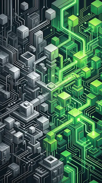 Abstract Geometric Labyrinth Grid in Emerald and Lime - Free 4K & 8K mobile Wallpaper