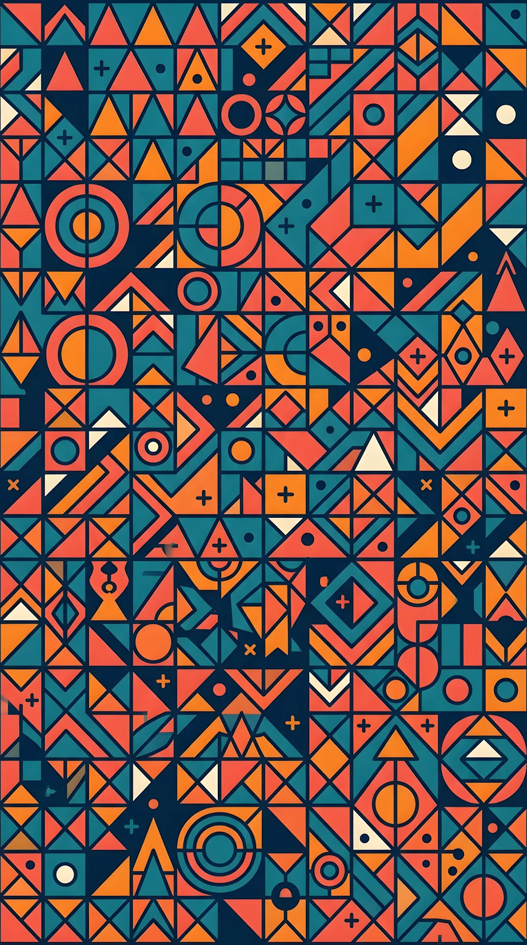 Abstract Geometric Seamless Pattern with Colorful Shapes on Dark Background - Free 4K mobile Wallpaper