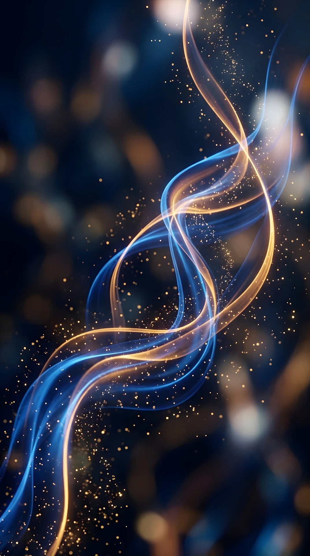 Abstract Glowing Fluid Ribbons with Floating Amber Particles - Free 4K mobile Wallpaper