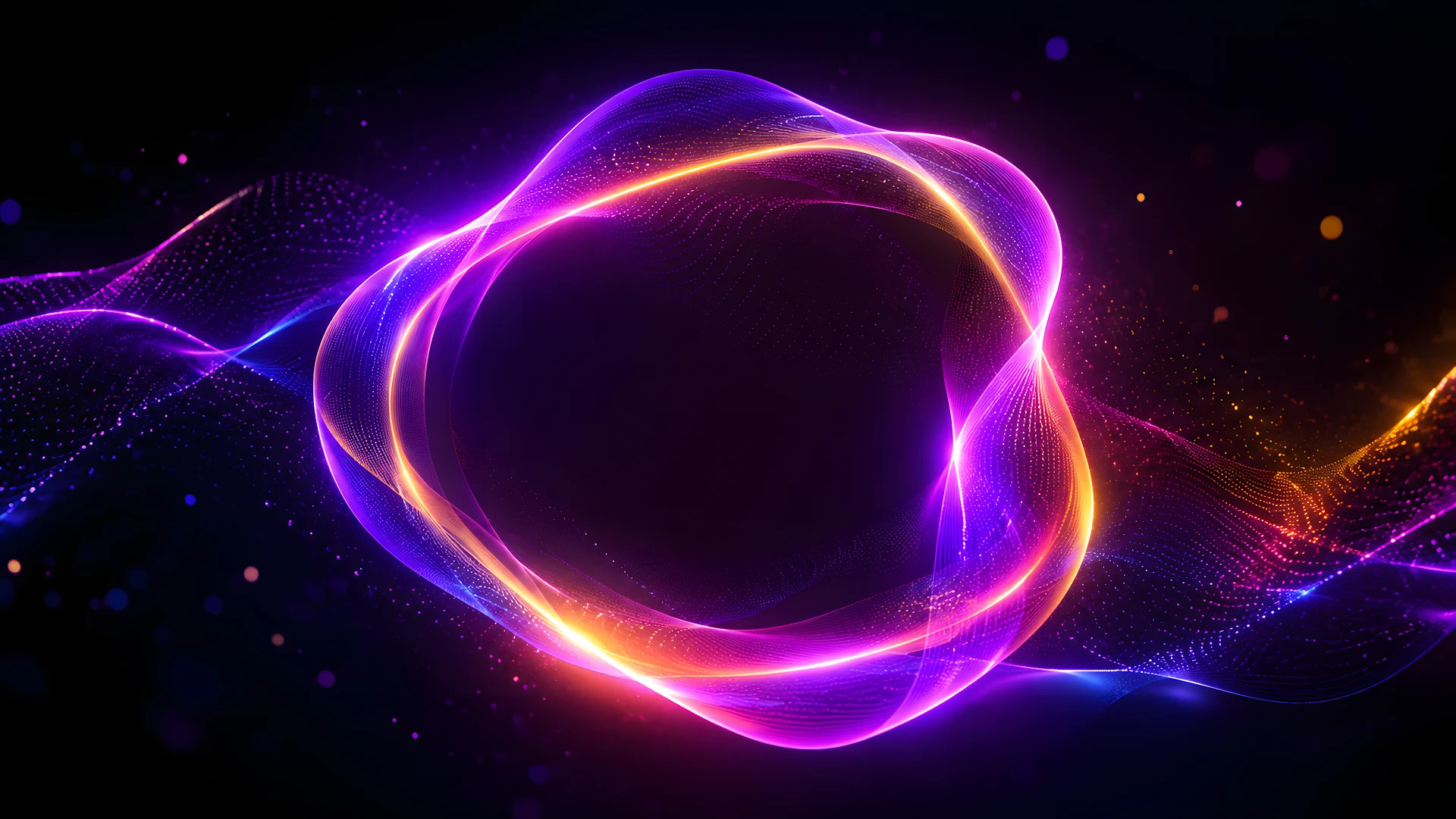 Abstract Glowing Neon Particle Ring Floating in Dark Space - Free 4K desktop Wallpaper