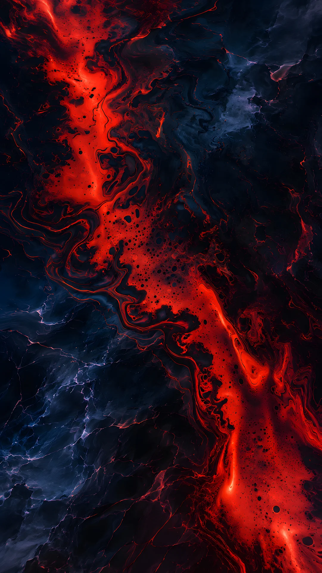 Abstract Glowing Red Molten Magma and Dark Marble Fluid Texture - Free 4K mobile Wallpaper