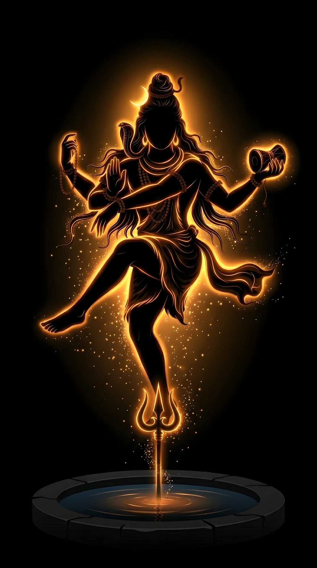 Abstract Glowing Silhouette Illustration of Lord Shiva on a Black Background - Free 4K mobile Wallpaper
