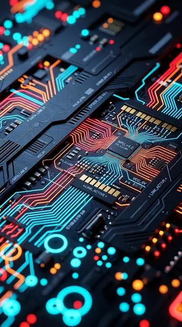 Abstract High Tech Circuit Board with Glowing Neon Lines - Free 4K & 8K mobile Wallpaper