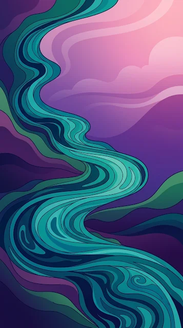 Abstract Illustration of a Flowing River Under Twilight Sky - Free 4K & 8K mobile Wallpaper