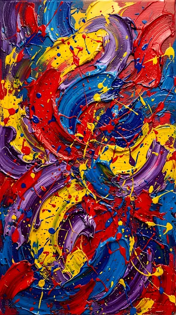 Abstract Impasto Oil Painting with Vibrant Multi-Color Splashes - Free mobile Wallpaper