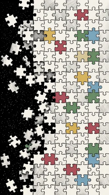 Abstract Ink Sketch of Scattered Jigsaw Puzzle Pieces - Free 4K & 8K mobile Wallpaper