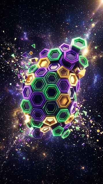 Abstract Interlocking Hexagons and Pentagons in Deep Space - Free 4K & 8K mobile Wallpaper