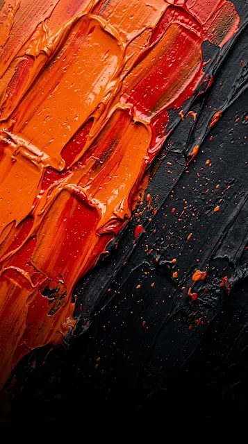 Abstract Lava Orange and Black Thick Impasto Paint Texture Wallpaper - Free 4K & 8K mobile Wallpaper