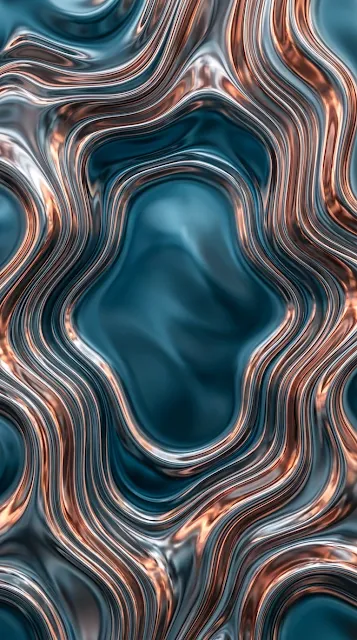 Abstract Liquid Metallic Teal and Rose Gold Fluid Surface Wallpaper - Free 4K & 8K mobile Wallpaper