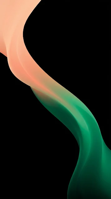 Abstract Minimalist Peach and Emerald Wave on Black - Free 4K & 8K mobile Wallpaper