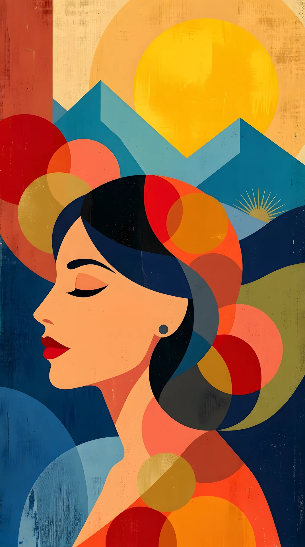 Abstract Modern Art Portrait of a Woman with Landscape Overlays - Free 4K mobile Wallpaper