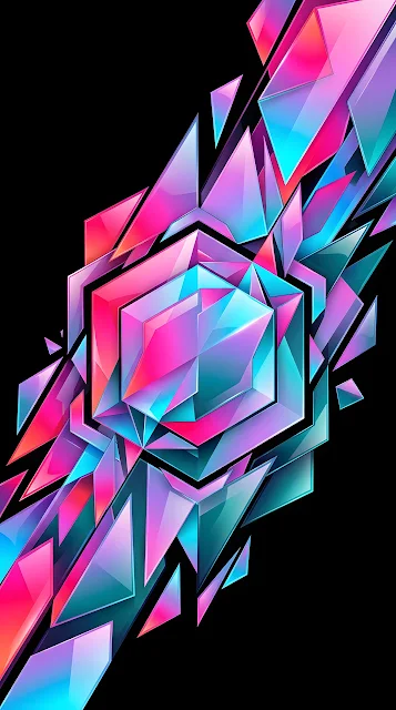 Abstract Modern Polygonal Shapes with Pink and Cyan Gradients - Free mobile Wallpaper