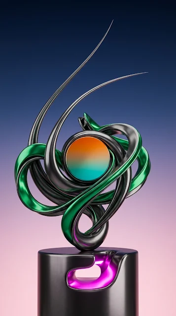 Abstract Modern Sculpture with Metallic Finish and Magenta Glow - Free 4K & 8K mobile Wallpaper