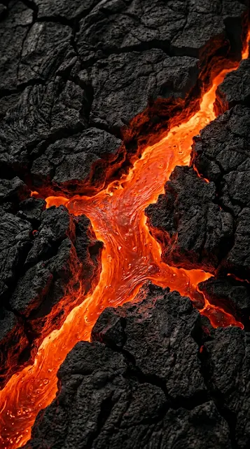 Abstract Molten Lava Cracks in Dark Volcanic Rock - Free 4K & 8K mobile Wallpaper