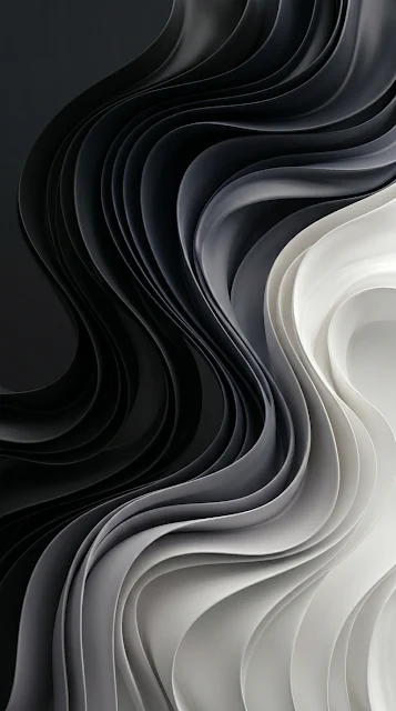 Abstract Monochromatic Flowing Ribbons 3D Render Background - Free 4K & 8K mobile Wallpaper