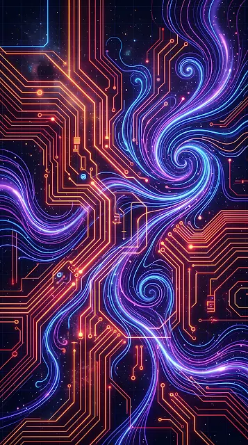 Abstract Neon Circuitry and Fluid Organic Lines Illustration - Free mobile Wallpaper