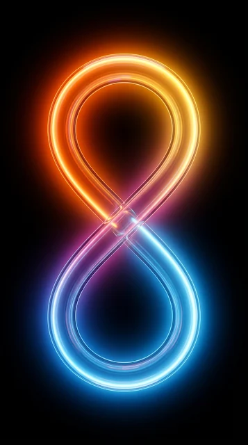 Abstract Neon Glowing Infinity Loop 3D Render - Free 4K & 8K mobile Wallpaper