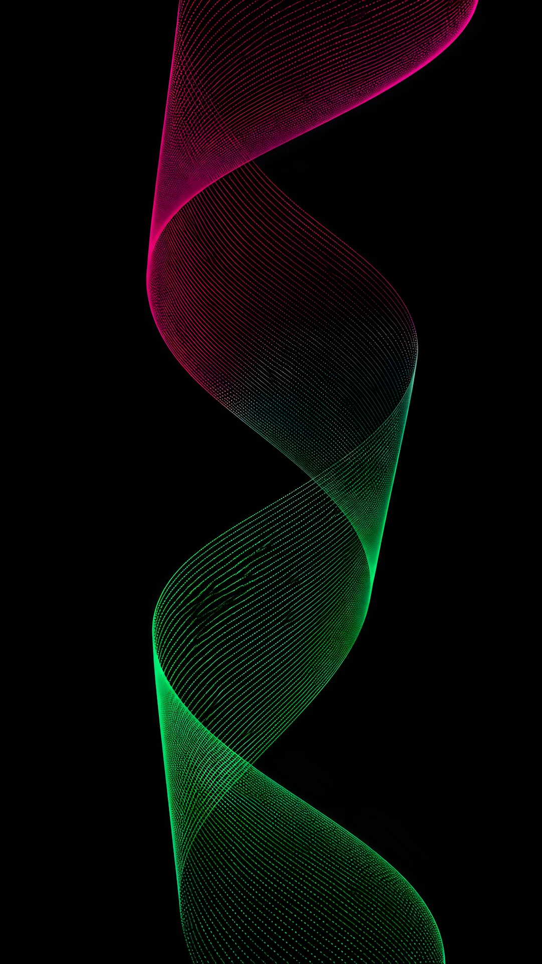 Abstract neon wireframe dot-matrix S-curve sculpture on black - Free 4K mobile Wallpaper