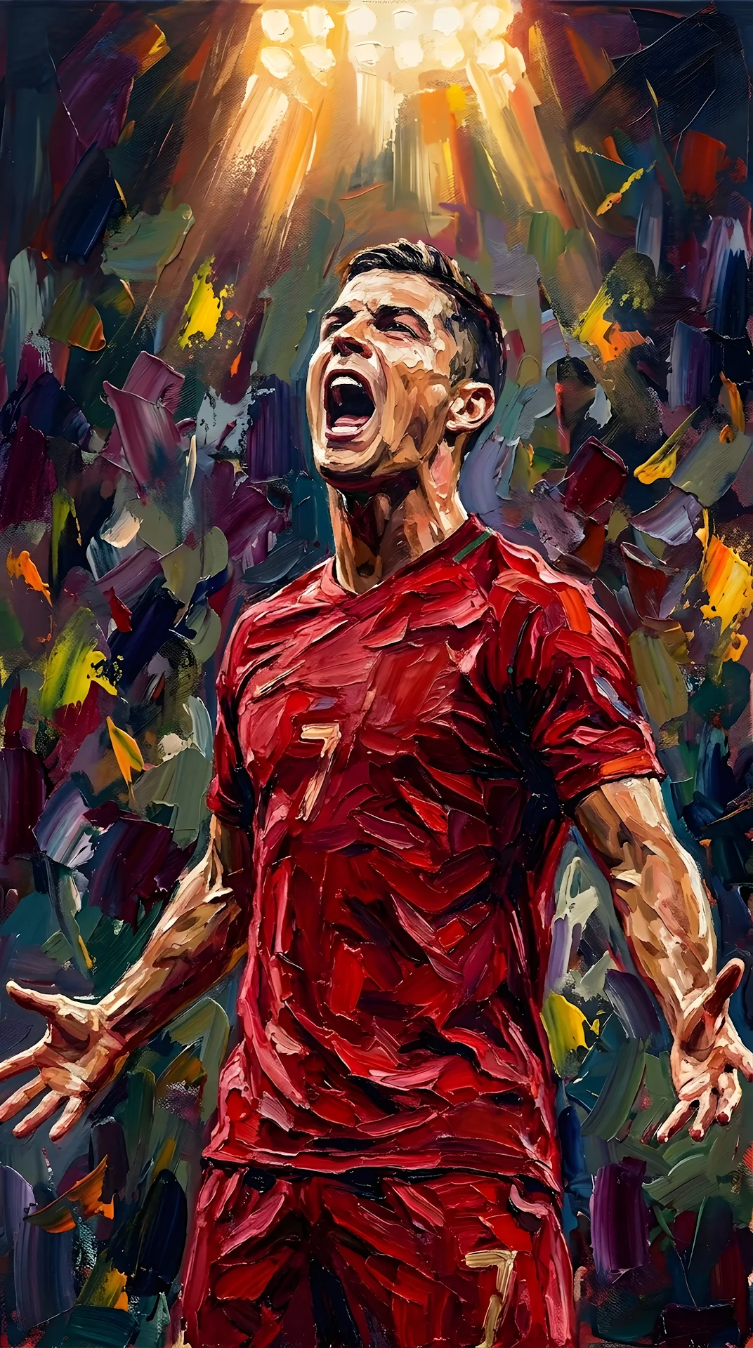 Abstract Painting of a Soccer Player Celebrating in a Red Jersey - Free 4K mobile Wallpaper