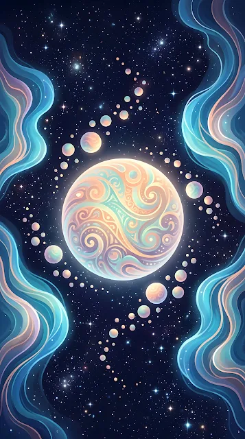 Abstract Pastel Galaxy Landscape with Swirling Spheres - Free mobile Wallpaper