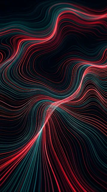 Abstract Red and Blue Kinetic Wave Line Art on Black - Free mobile Wallpaper