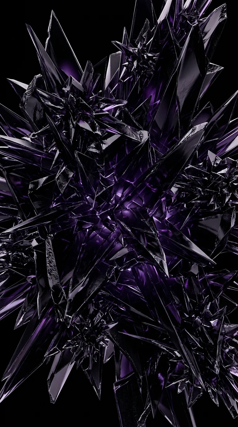 Abstract Sharp Obsidian Glass Shards in Fractal Arrangement - Free 8K and 4K mobile Wallpaper Background