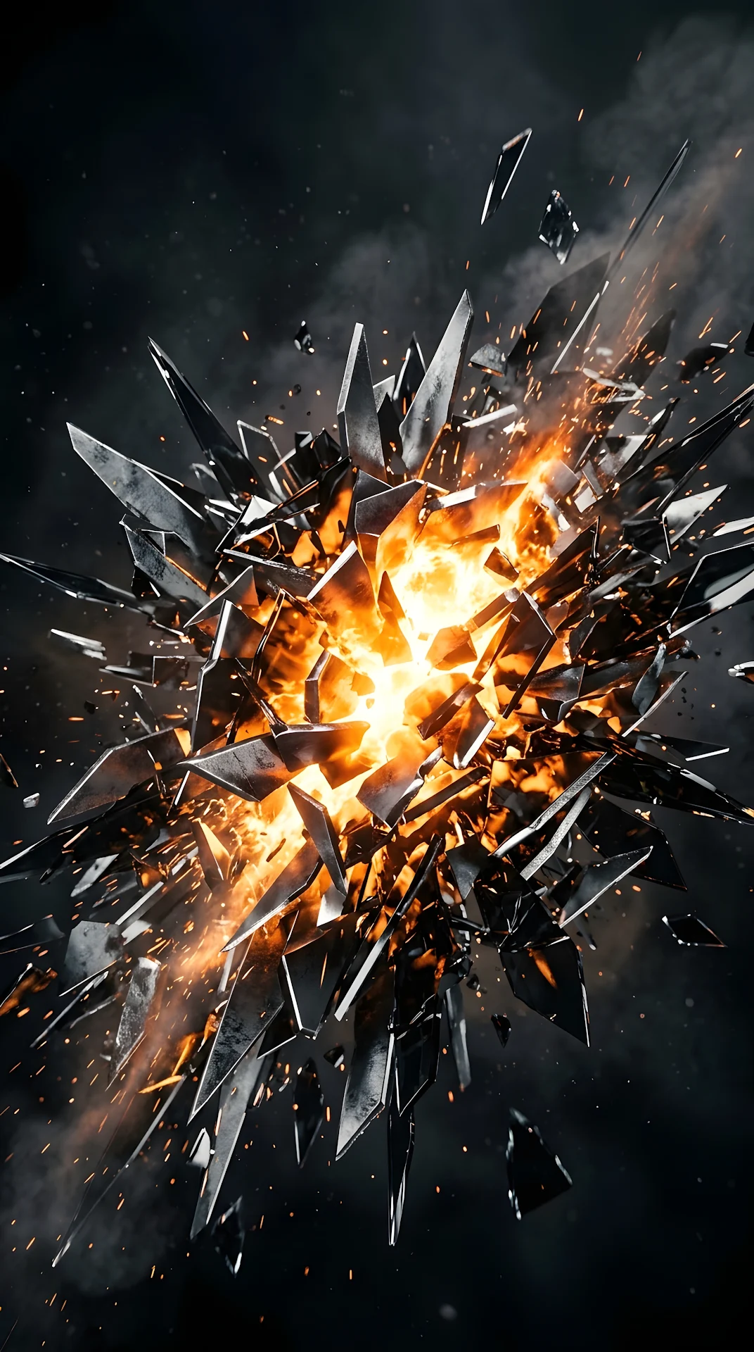 Abstract Shattered Dark Metal Shards 3D Render - Free 4K mobile Wallpaper