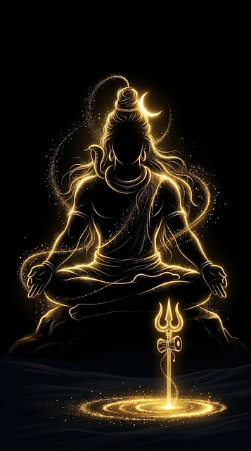 Abstract Silhouette of Lord Shiva in Glowing Gold Light Particles - Free 4K & 8K mobile Wallpaper