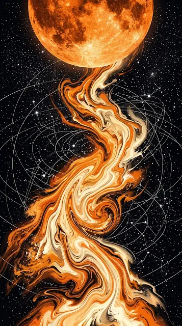 Abstract Space Illustration with Orange Planets and Liquid Nebula - Free 4K & 8K mobile Wallpaper