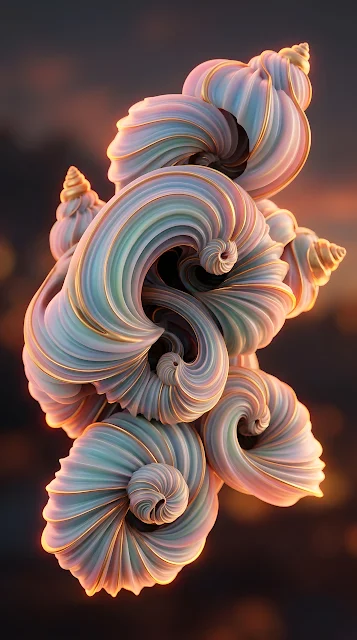 Abstract Spiraling Shell-like Patterns in Sunset Orange and Gold - Free mobile Wallpaper