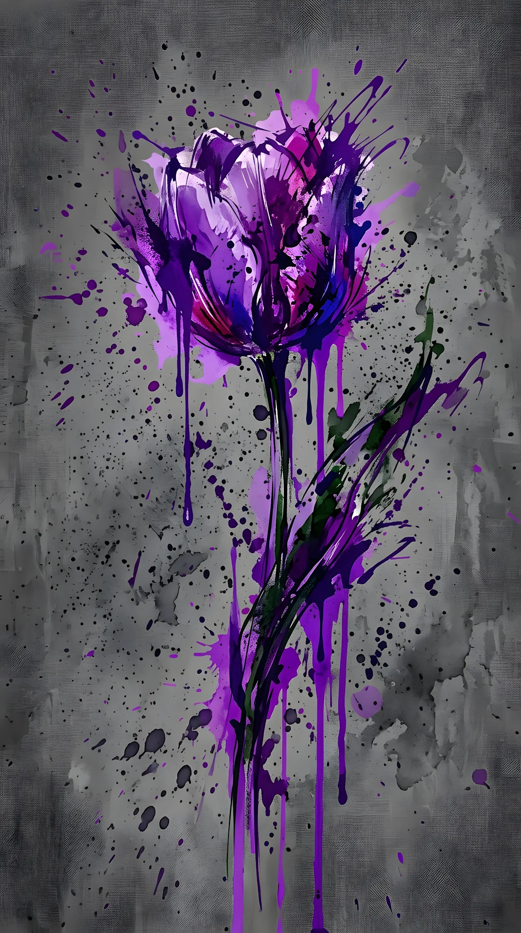 Abstract Splatter Painting of a Single Purple Tulip - Free 4K mobile Wallpaper