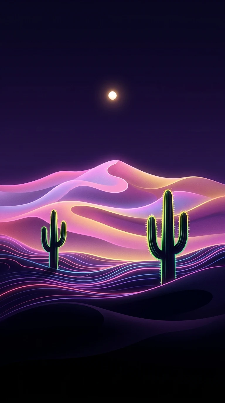 Download Abstract Surrealist Neon Desert Dunes Cactus Mobile Wallpaper Wallpaper in 4K UHD Abstract Surrealist Neon Desert Dunes Cactus Mobile Wallpaper - Free 8K and 4K mobile Wallpaper Background