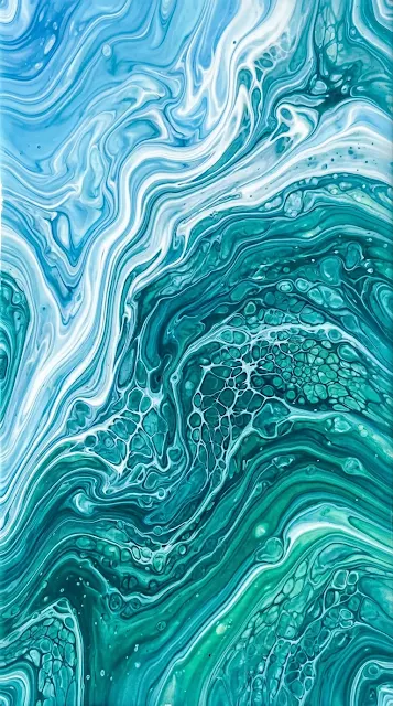 Abstract Swirling Fluid Art in Ocean Blue and Teal Gradients - Free 4K & 8K mobile Wallpaper