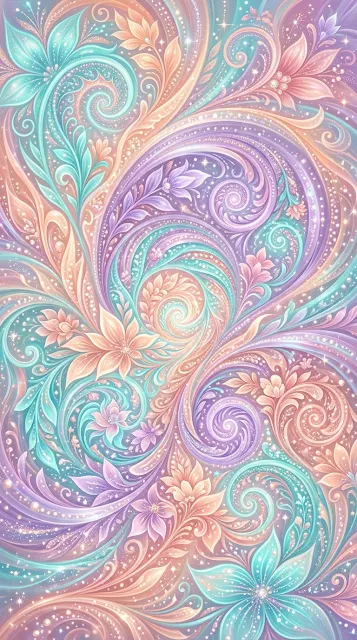 Abstract Swirling Fractal Patterns in Pastel Turquoise and Peach - Free 4K & 8K mobile Wallpaper