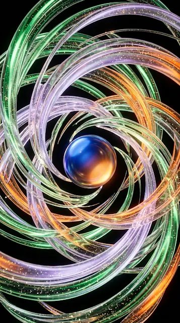 Abstract Swirling Kaleidoscope Ribbons with Sapphire Amber Gemstone - Free 4K & 8K mobile Wallpaper