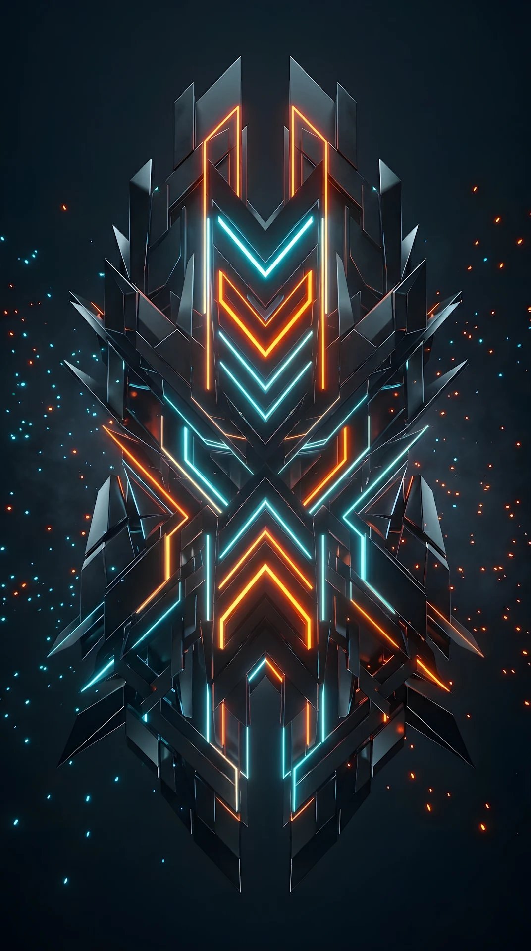 Abstract Symmetrical Glowing Orange and Cyan Geometry - Free 4K mobile Wallpaper