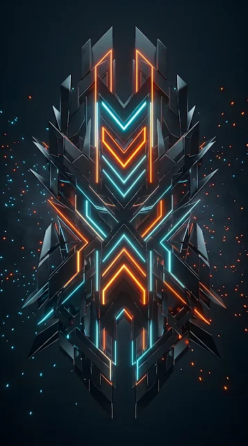 Abstract Symmetrical Glowing Orange and Cyan Geometry - Free mobile Wallpaper